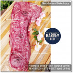 Beef Eye Fillet Mignon Has Dalam Tenderloin AGED BY GOODWINS 3-4 weeks STEER (young cattle) Australia HARVEY frozen 1/3 WELLINGTON cuts (price/pc 1kg)